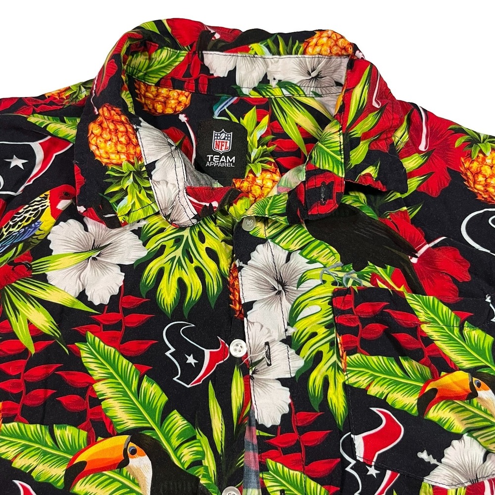 Houston Texans Hawaiian Button Up Shirt L Tropical Floral Pineapple Toucan READ